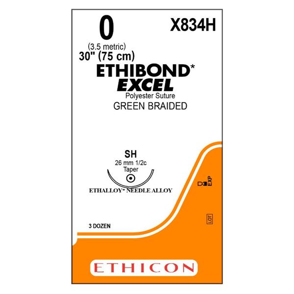 Ethicon Inc,a J & J Company Suture 0 Polyester Sh Ethibond Excel Green 30" Braid 36/Bx - X834H
