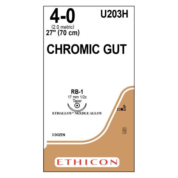 Ethicon Inc,a J & J Company Suture 4-0 Chromic Gut Rb-1 Brown 27" Monofilament 36/Bx - U203H