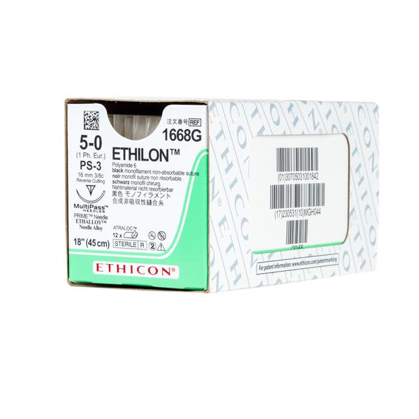 Ethicon Inc,a J & J Company Suture 5-0 Nylon Ps-3 Ethilon Black 18" Monofilament 12/Bx - 1668G