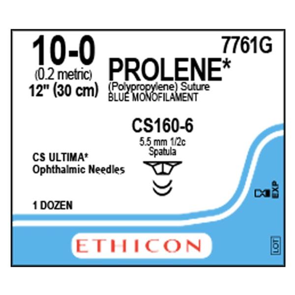 Ethicon Inc,a J & J Company Suture 10-0 Pp Cs160-6/Cs160-6 Prolene Blue 12" Double Arm Monofilament 12/Bx - 7761G