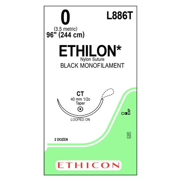 Ethicon Inc,a J & J Company Suture 0 Nylon Ct Ethilon Black 48" Monofilament 24/Bx - L886T