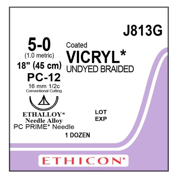 Ethicon Inc,a J & J Company Suture 5-0 Polyglactin 910 Pc-12 Vicryl Undyed 18" Braid 12/Bx - J813G
