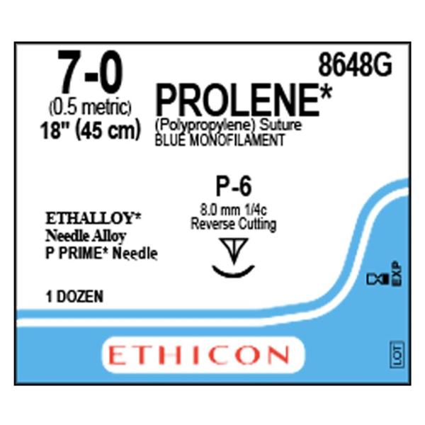 Ethicon Inc,a J & J Company Suture 7-0 Polypropylene P-6 Prolene Blue 1X18" Monofilament 12/Bx - 8648G