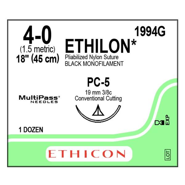 Ethicon Inc,a J & J Company Suture 4-0 Nylon Pc-5 Ethilon Black 18" Monofilament 12/Bx - 1994G