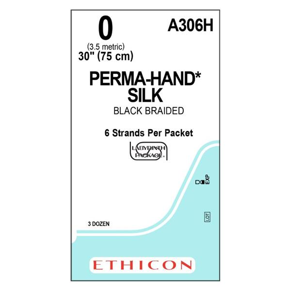 Ethicon Inc,a J & J Company Suture 0 Silk No Needle Perma-Hand Black 6-30" Braid 36/Bx - A306H