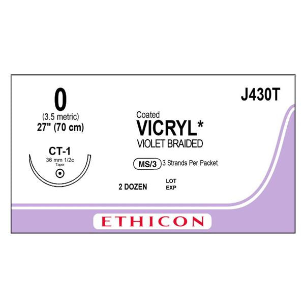 Ethicon Inc,a J & J Company Suture 4-0 Polyglactin 910 Ct-1 Vicryl Violet 3-27" Braid Bx - J430T