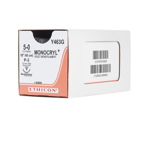 Ethicon Inc,a J & J Company Suture 5-0 Poliglecaprone 25 P-3 Monocryl Violet 18" Monofilament 12/Bx - Y463G