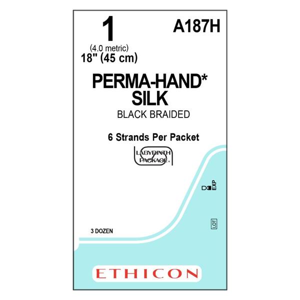 Ethicon Inc,a J & J Company Suture 1 Silk No Needle Perma-Hand Black 6-18" Braid 36/Bx - A187H