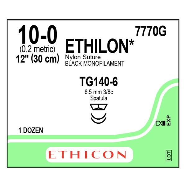 Ethicon Inc,a J & J Company Suture 10-0 Nyl Tg140-6/Tg140-6 Ethilon Black 1X12" Double Arm Mnflmnt 12/Bx - 7770G
