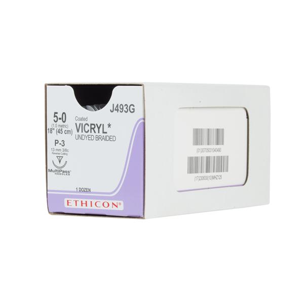 Ethicon Inc,a J & J Company Suture 5-0 Polyglactin 910 P-3 Vicryl Undyed 1X18" Braid 12/Bx - J493G