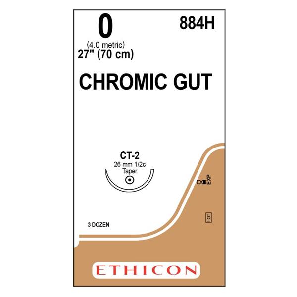 Ethicon Inc,a J & J Company Suture 0 Chromic Gut Ct-2 Brown 27" Monofilament 36/Bx - 884H