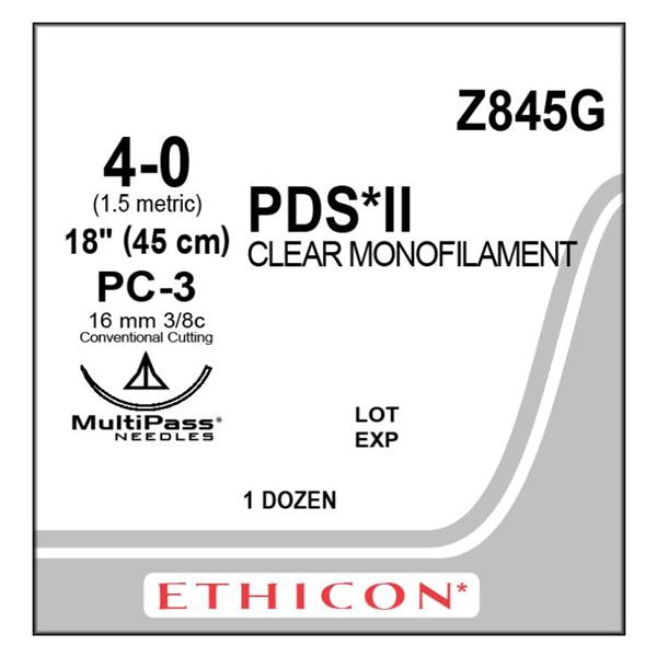 Ethicon Inc,a J & J Company Suture 4-0 Polydioxanone Pc-3 Pds Ii Clear 18" Monofilament 12/Bx - Z845G