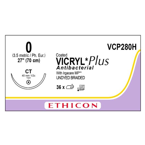 Ethicon Inc,a J & J Company Suture 0 Triclosan/Polyglactin 910 Ct Vicryl Plus Undyed 27" Braid 36/Bx - VCP280H