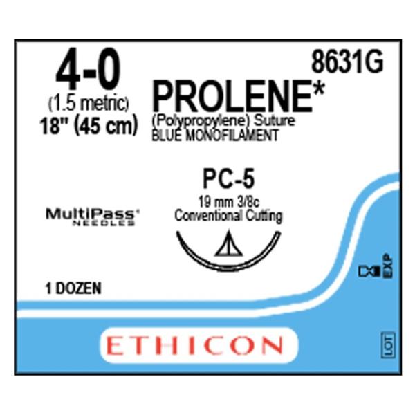 Ethicon Inc,a J & J Company Suture 4-0 Polypropylene Pc-5 Prolene Blue 18" Monofilament 12/Bx - 8631G