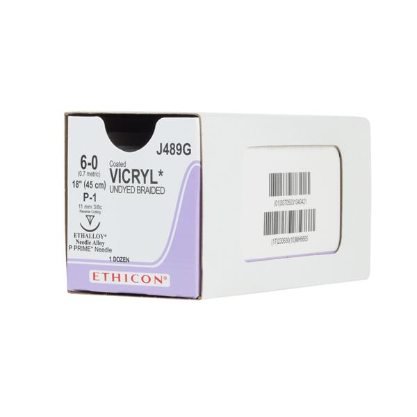 Ethicon Inc,a J & J Company Suture 6-0 Polyglactin 910 P-1 Vicryl Undyed 18" Braid 12/Bx - J489G