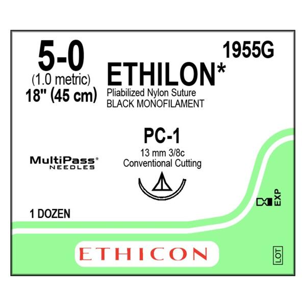 Ethicon Inc,a J & J Company Suture 5-0 Nylon Pc-1 Ethilon Black 18" Monofilament 12/Bx - 1955G