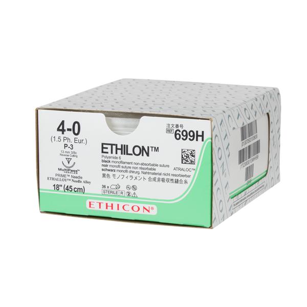 Ethicon Inc,a J & J Company Suture 4-0 Nylon P-3 Ethilon Black 18" Monofilament 36/Bx - 699H