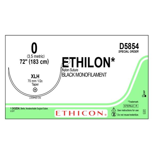 Ethicon Inc,a J & J Company Suture 0 Nylon Xlh Ethilon Black 72" Monofilament 12/Bx - D5854