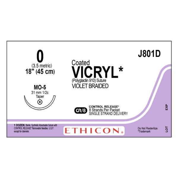 Ethicon Inc,a J & J Company Suture 0 Polyglactin 910 Mo-5 Vicryl Violet 8-18" Braid 12/Bx - J801D