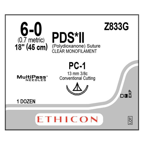 Ethicon Inc,a J & J Company Suture 6-0 Polydioxanone Pc-1 Pds Ii Undyed 18" Monofilament 12/Bx - Z833G