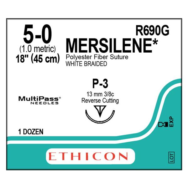 Ethicon Inc,a J & J Company Suture 5-0 Polyester P-3 Mersilene White 18" Braid 12/Bx - R690G