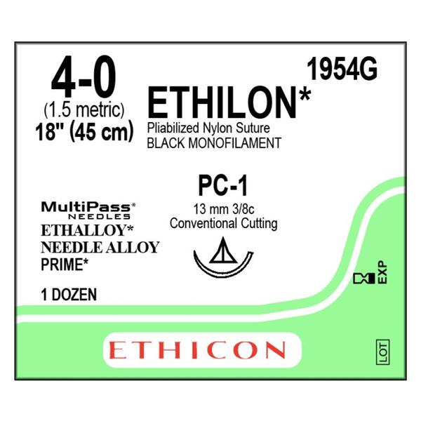Ethicon Inc,a J & J Company Suture 4-0 Nylon Pc-1 Ethilon Black 18" Monofilament 12/Bx - 1954G