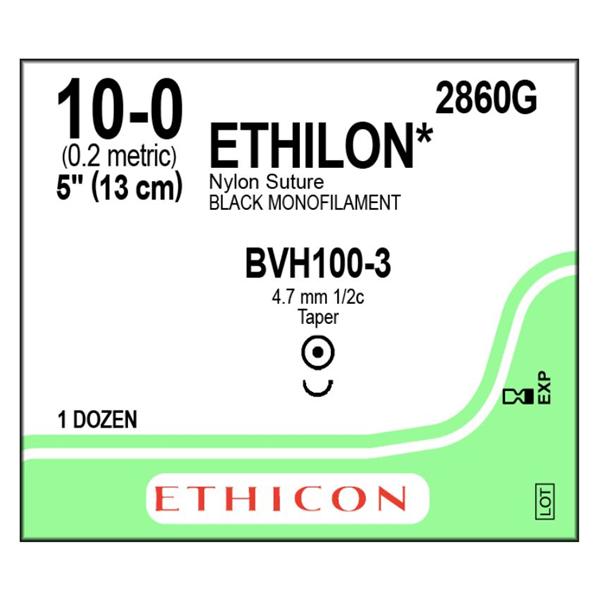 Ethicon Inc,a J & J Company Suture 10-0 Nylon Bvh100-3 Ethilon Black 1X5" Monofilament 12/Bx - 2860G