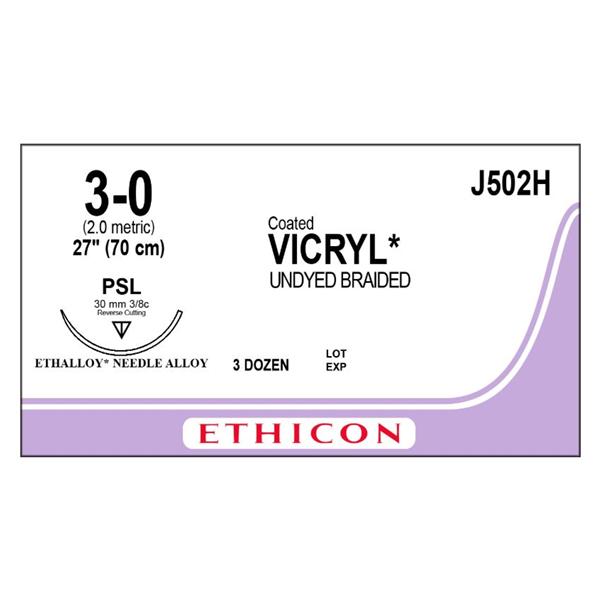 Ethicon Inc,a J & J Company Suture 3-0 Polyglactin 910 Psl Vicryl Undyed 27" Braid 36/Bx - J502H