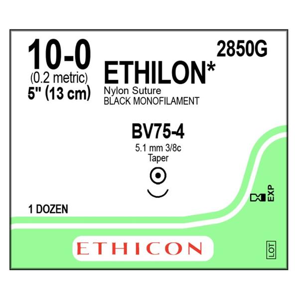 Ethicon Inc,a J & J Company Suture 10-0 Nylon Bv75-3 Ethilon Black 5" Monofilament 12/Bx - 2850G
