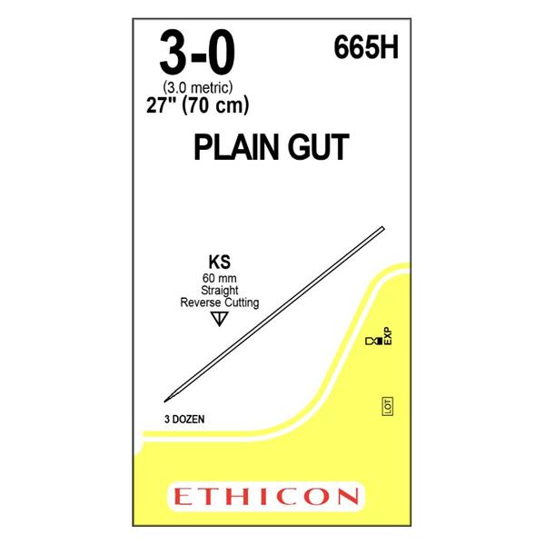 Ethicon Inc,a J & J Company Suture 3-0 Plain Gut Ks Yellowish Tan 27" Monofilament Bx - 665H