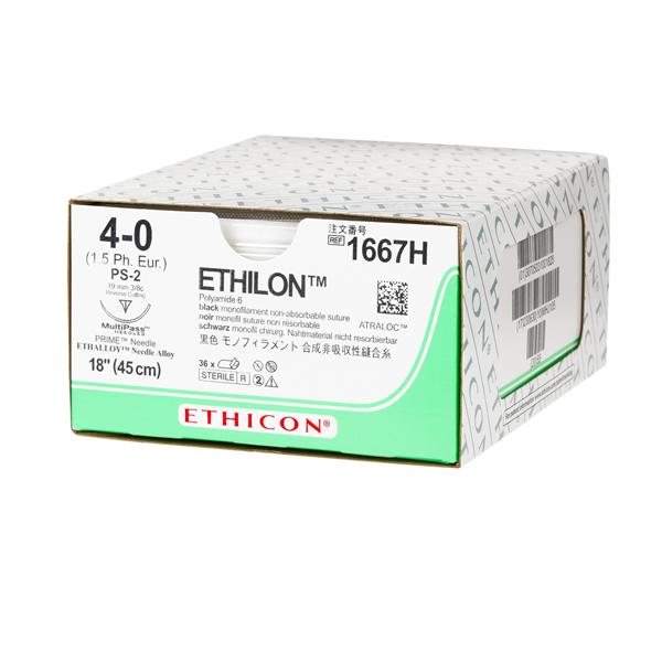 Ethicon Inc,a J & J Company Suture 4-0 Nylon Ps-2 Ethilon Black 18" Monofilament 36/Bx - 1667H