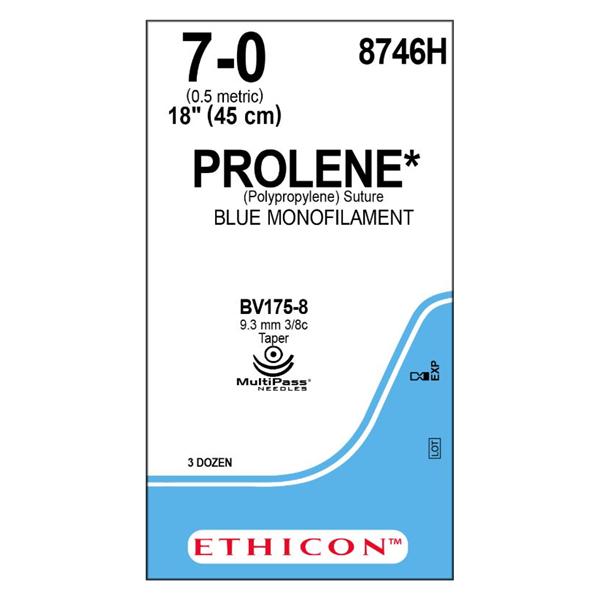 Ethicon Inc,a J & J Company Suture 7-0 Pp Bv175-6/Bv175-6 Prolene Blue 18" Double Arm Monofilament 36/Bx - 8746H