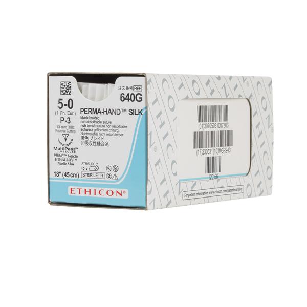J&J Dental Suture 5-0 Silk P-3 Perma-Hand Black 18" Braid 12/Bx - 640G