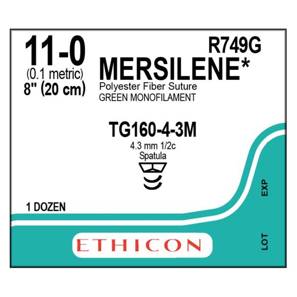 Ethicon Inc,a J & J Company Suture 11-0 Polyester No Needle Mersilene Green 8" Braid 12/Bx - R749G