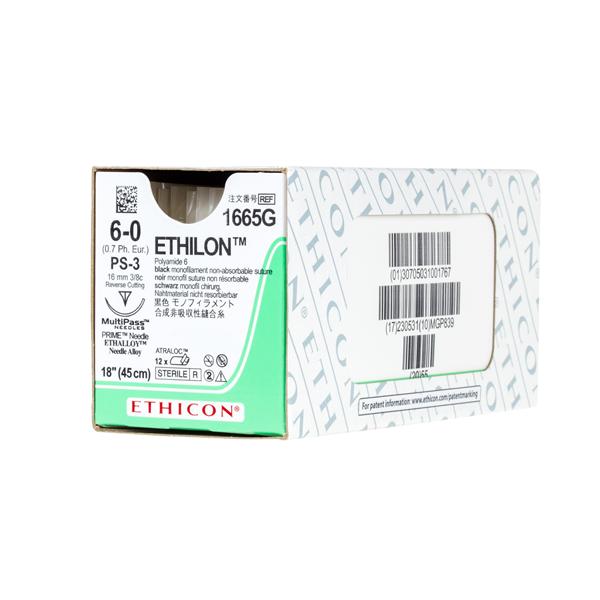 Ethicon Inc,a J & J Company Suture 6-0 Nylon Ps-3 Ethilon Black 18" Monofilament 12/Bx - 1665G