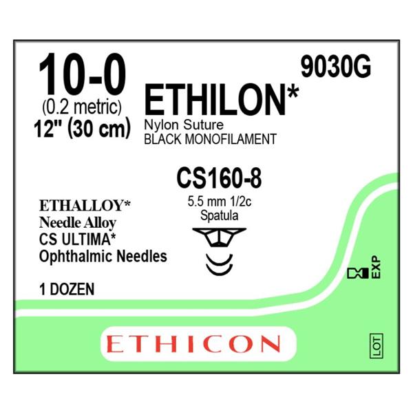 Ethicon Inc,a J & J Company Suture 10-0 Nyl Cs160-8/Cs160-8 Ethilon Black 1X12" Double Arm Mnflmnt 12/Bx - 9030G
