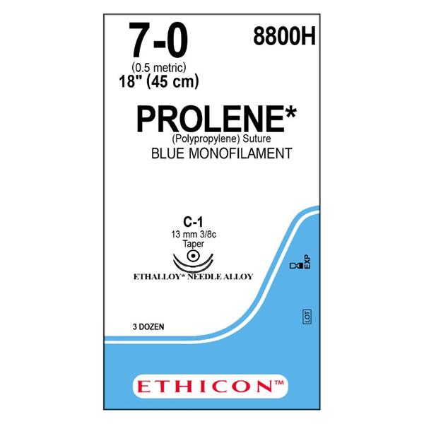 Ethicon Inc,a J & J Company Suture 7-0 Polypropylene C-1/C-1 Prolene Blue 18" Double Arm Monofilament 36/Bx - 8800H