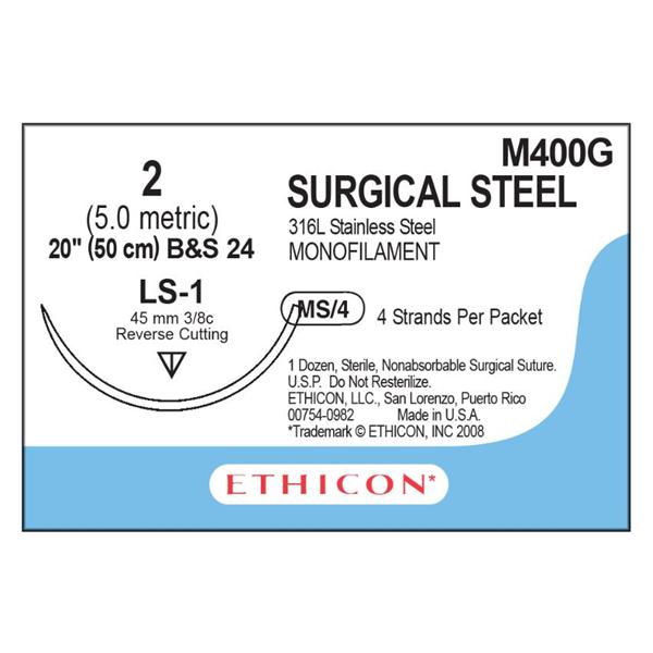 Ethicon Inc,a J & J Company Suture 2 B&S 24 Ls-1 Silver 4X20" Monofilament 12/Bx - M400G