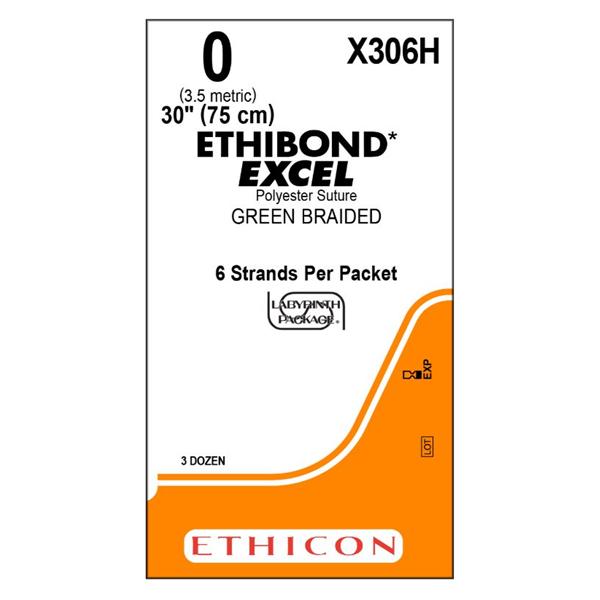 Ethicon Inc,a J & J Company Suture 0 Polyester No Needle Ethibond Excel Green 6-30" Braid 36/Bx - X306H