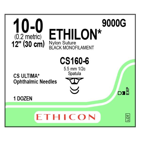 Ethicon Inc,a J & J Company Suture 10-0 Nyl Cs160-6/Cs160-6 Ethilon Black 12" Double Arm Monofilament 12/Bx - 9000G