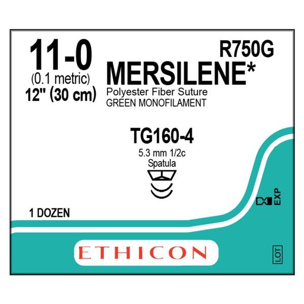 Ethicon Inc,a J & J Company Suture 11-0 Polyester Tg160-4/Tg160-4 Mersilene Green 12" Double Arm Braid Bx - R750G