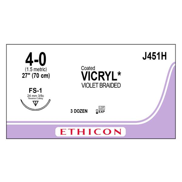 Ethicon Inc,a J & J Company Suture 4-0 Polyglactin 910 Fs-1 Vicryl Violet 27" Braid 36/Bx - J451H