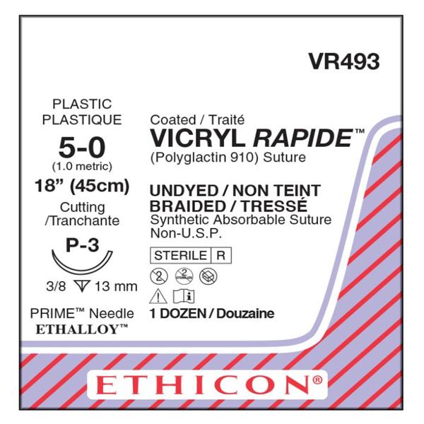 Ethicon Inc,a J & J Company Suture 5-0 Polyglactin 910 P-3 Vicryl Rapide Undyed 18" Braid 12/Bx - VR493