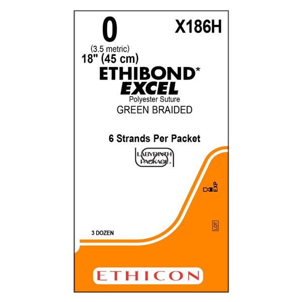 Ethicon Inc,a J & J Company Suture 0 Polyester No Needle Ethibond Excel Green 6-18" Braid 36/Bx - X186H