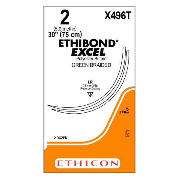 Ethicon Inc,a J & J Company Suture 2 Polyester Lr/Lr Ethibond Excel Green 1X30" Double Arm Braid 24/Bx - X496T