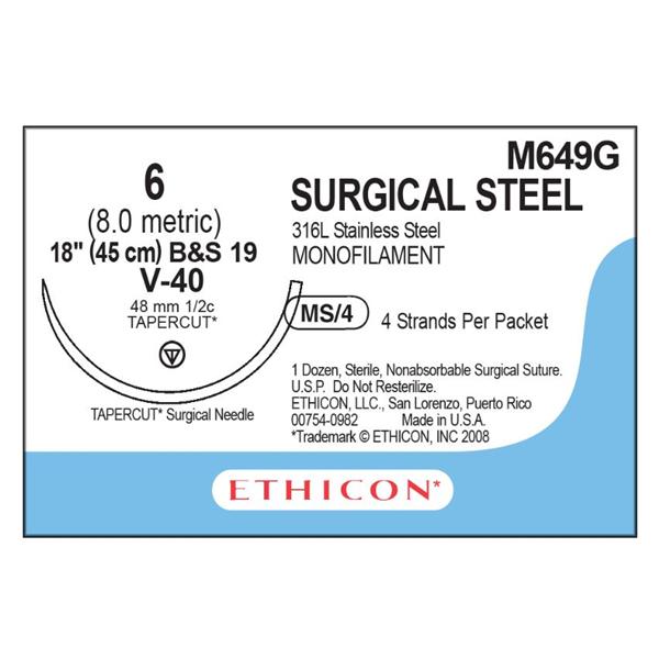 Ethicon Inc,a J & J Company Suture 6 B&S 19 V-40 Silver 18" Monofilament Bx - M649G