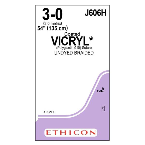 Ethicon Inc,a J & J Company Suture 3-0 Polyglactin 910 No Needle Vicryl Undyed 54" Braid 36/Bx - J606H