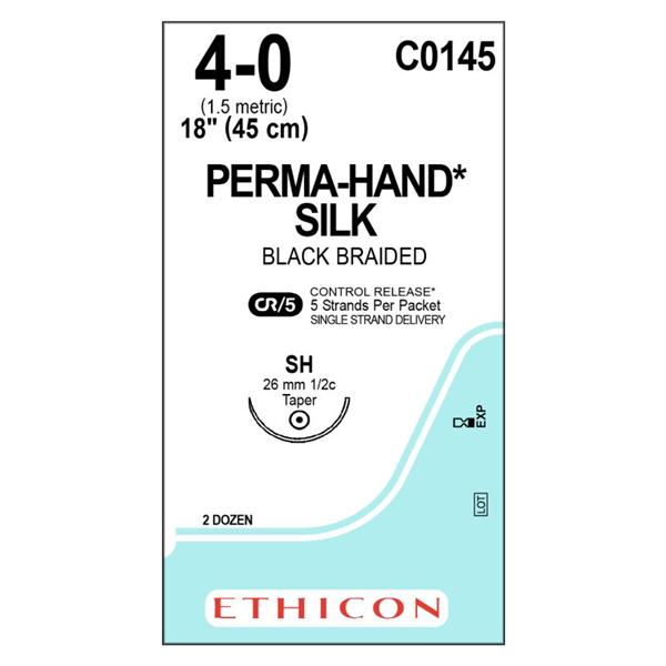 J&J Dental Suture 4-0 Silk Sh Perma-Hand Black 5-18" Braid 24/Bx - C0145