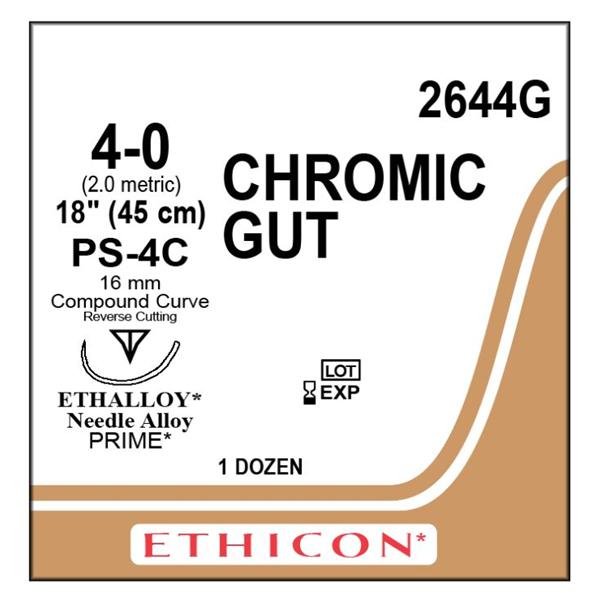 Ethicon Inc,a J & J Company Suture 4-0 Chromic Gut Ps-4C Brown 18" Monofilament 12/Bx - 2644G