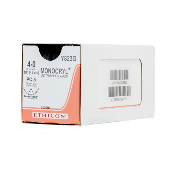 Ethicon Inc,a J & J Company Suture 4-0 Poliglecaprone 25 Pc-5 Monocryl Undyed 18" Monofilament 12/Bx - Y823G
